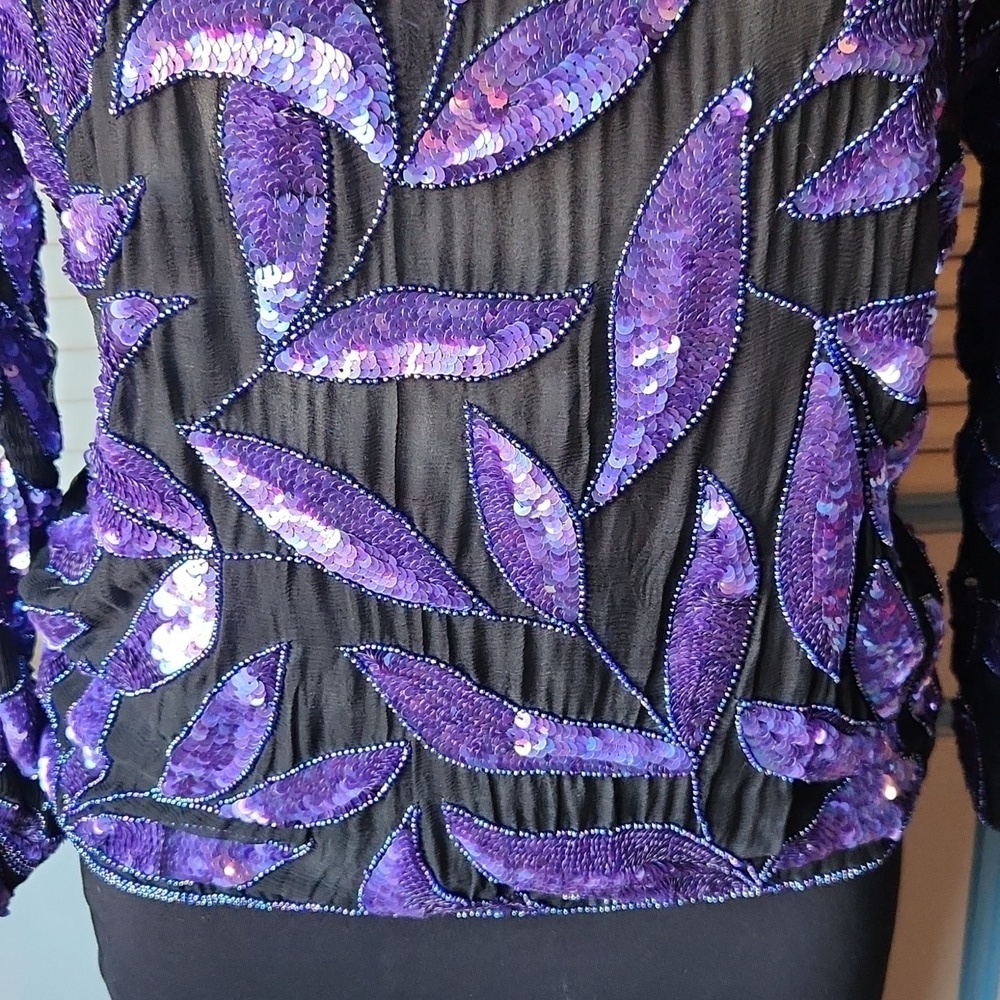 Vintage Black and Purple Sequin Top - Picture 4 of 12